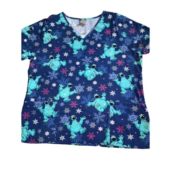 Sesame Street Cookie Monster Scrub Top Lg - Picture 2 of 7